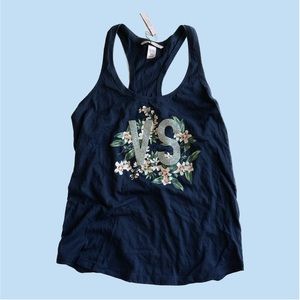NWT Victoria’s Secret Floral Sparkly Navy Blue Tank Top